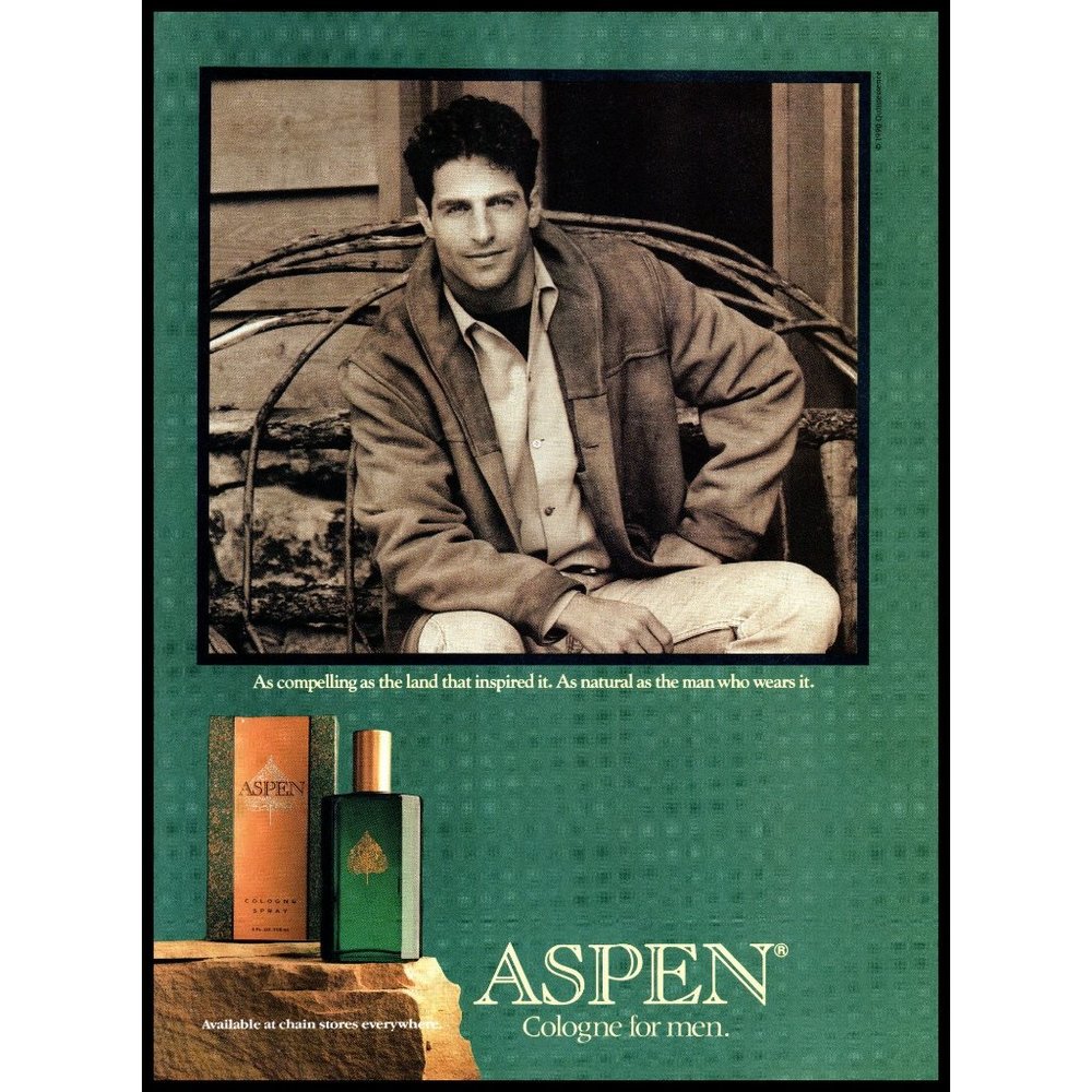 1992 Aspen Cologne Vintage Print Ad Rustic Wood Furniture Chair Wall Art Photo